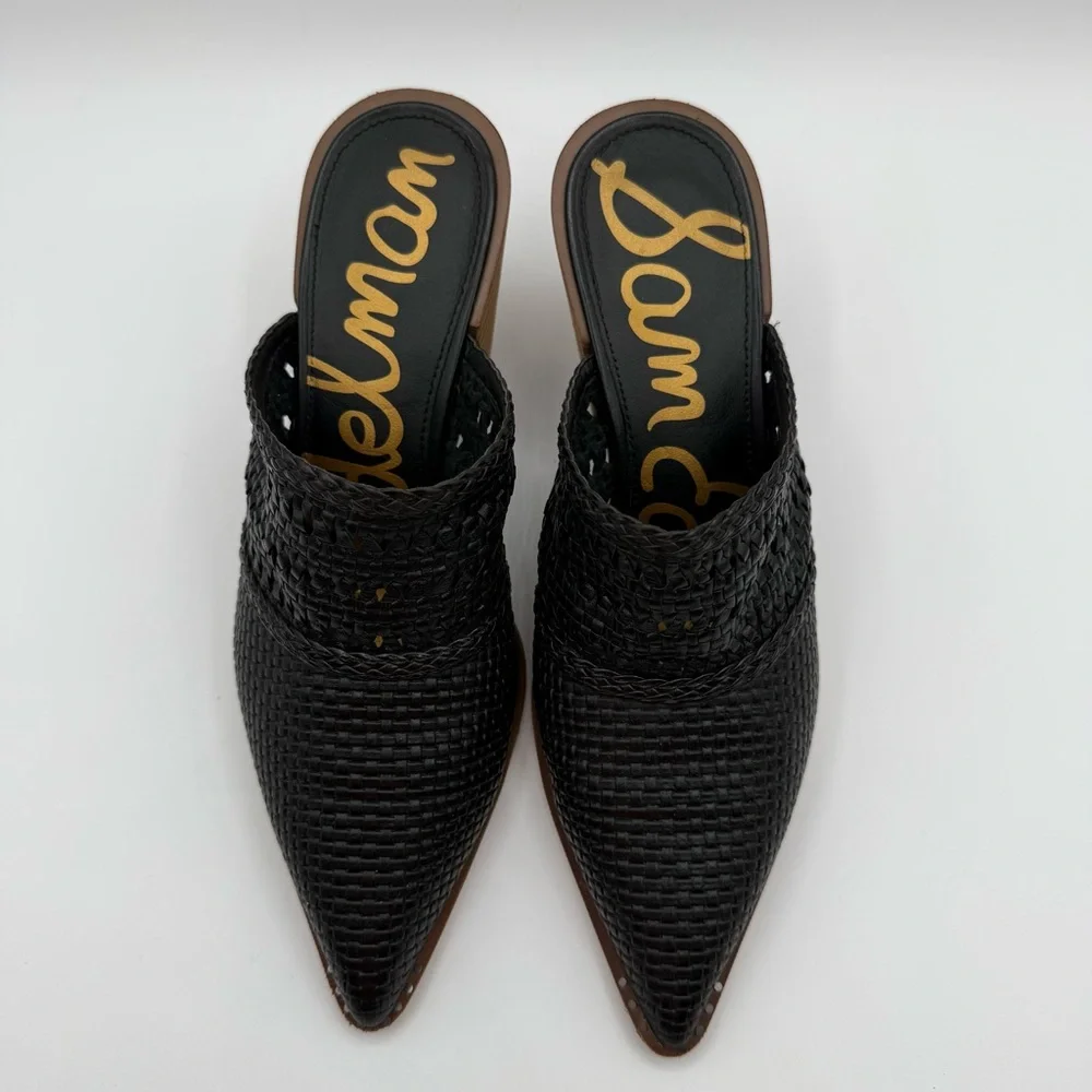 Sam Edelman Lilliana Black Woven Pointed Toe Mules Heels Size 8 Elegant - Picture 3 of 16